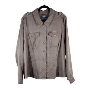 Torrid Brown Beige Cotton Spandex Military Plus Size Casual Button-Up Jacket